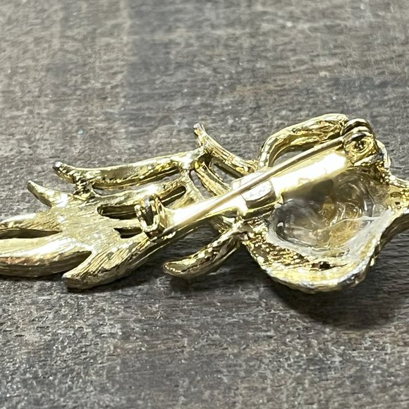 Vintage Beautiful Gold Tone Peacock Brooch Pin Jewel Bird Brooch - Picture 9 of 9